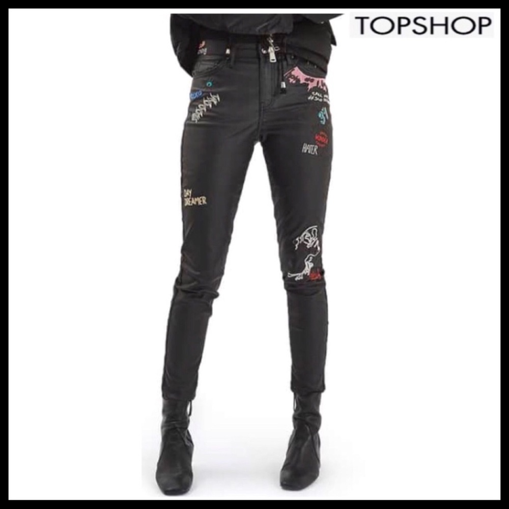 TOPSHOP SCRIBBLE COATED SKINNY JEANS - Picture 1 of 8